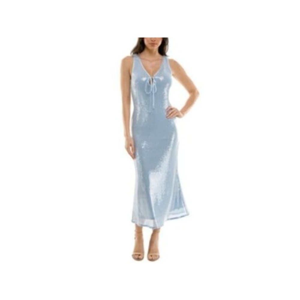 KATIA RAE Women's Sequin Plunge-Neck Long Dress - Mid Sky Blue (Medium)